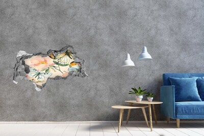 Hole wall sticker A floral paradise with butterflies