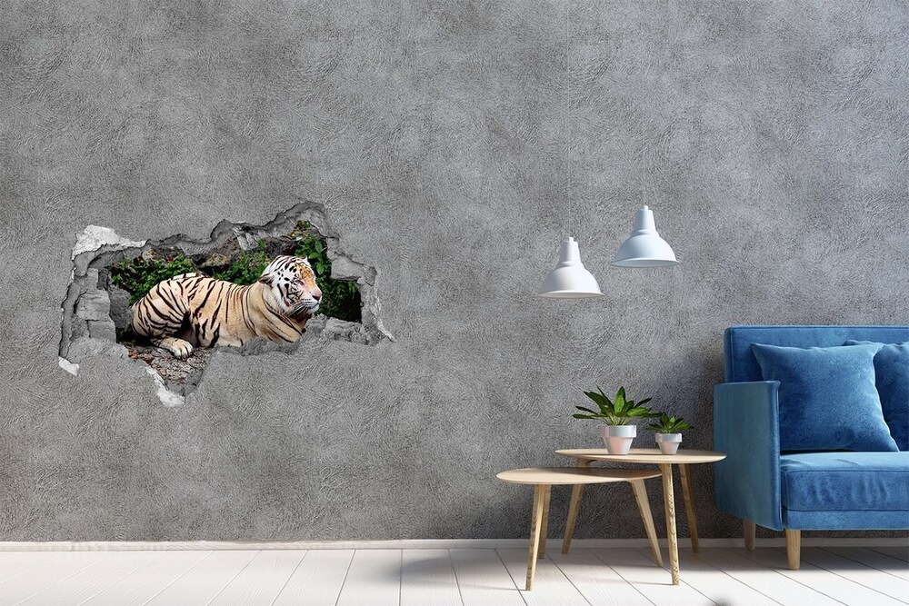 Hole wall sticker Tiger on the rock