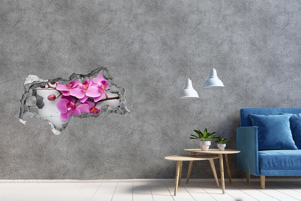 Hole wall sticker Orchid on wood