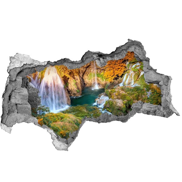 Hole in the wall sticker Waterfalls in the autumn scenery