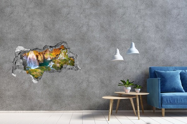 Hole in the wall sticker Waterfall in autumn