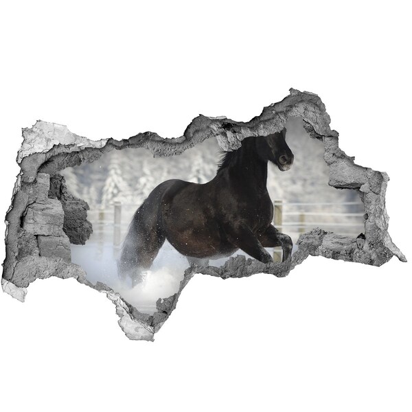 Hole in the wall sticker A galloping horse in a winter landscape