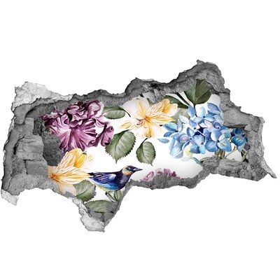 Hole wall sticker Flower paradise with a bird