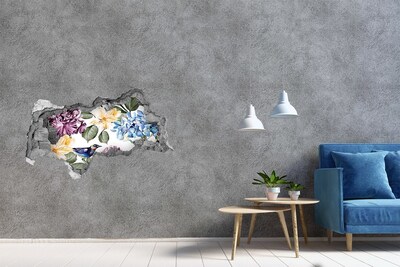 Hole wall sticker Flower paradise with a bird