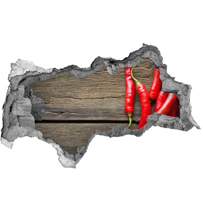 Hole wall sticker Chili peppers on a wooden surface