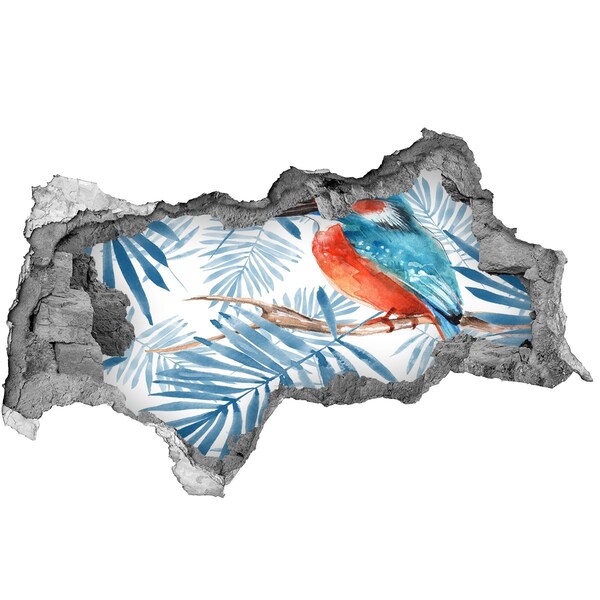 Hole in the wall sticker Tropical bird among the leaves