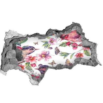 Hole wall sticker A floral paradise with birds and butterflies
