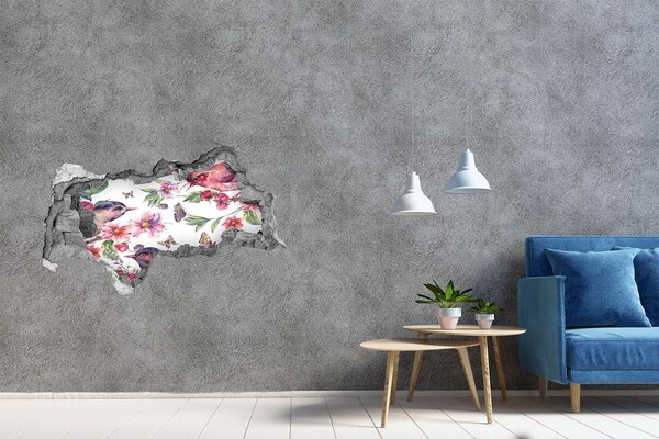 Hole wall sticker Birds butterflies cherries