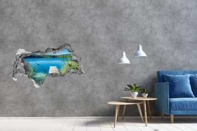 Hole wall sticker A bay with a wooden pier