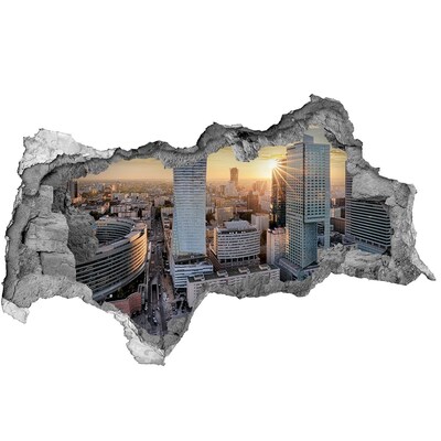 Hole in the wall sticker View of the city at sunset