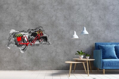 Hole in the wall sticker A red bicycle in an urban setting