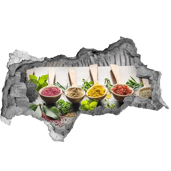 Hole in the wall decal Kitchen spices in wooden spoons