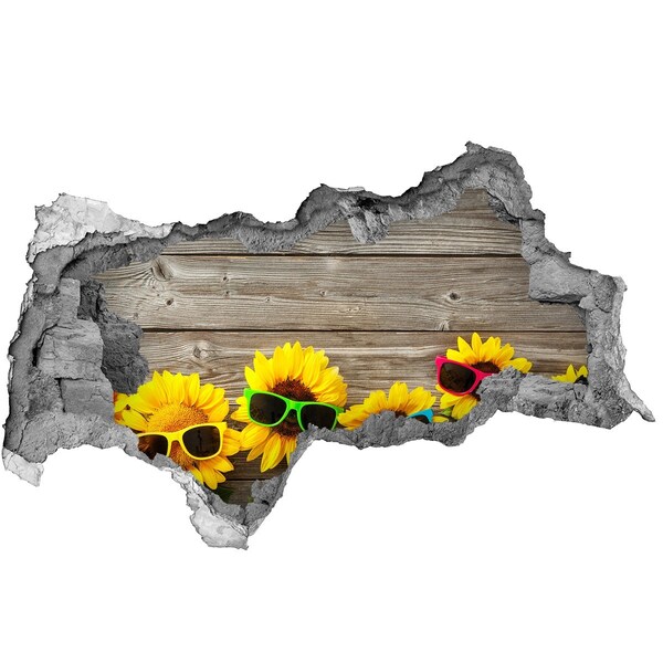 Hole in the wall decal Sunflowers in sunglasses