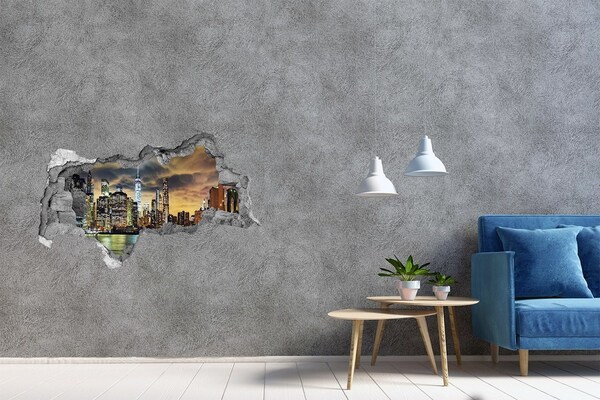 Hole in the wall decal New York skyline at night