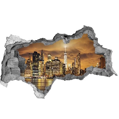 Hole wall sticker New York skyline at night
