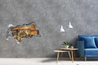 Hole wall sticker New York skyline at night