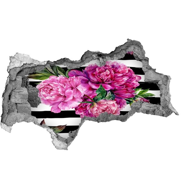 Hole in the wall decal Pink peonies