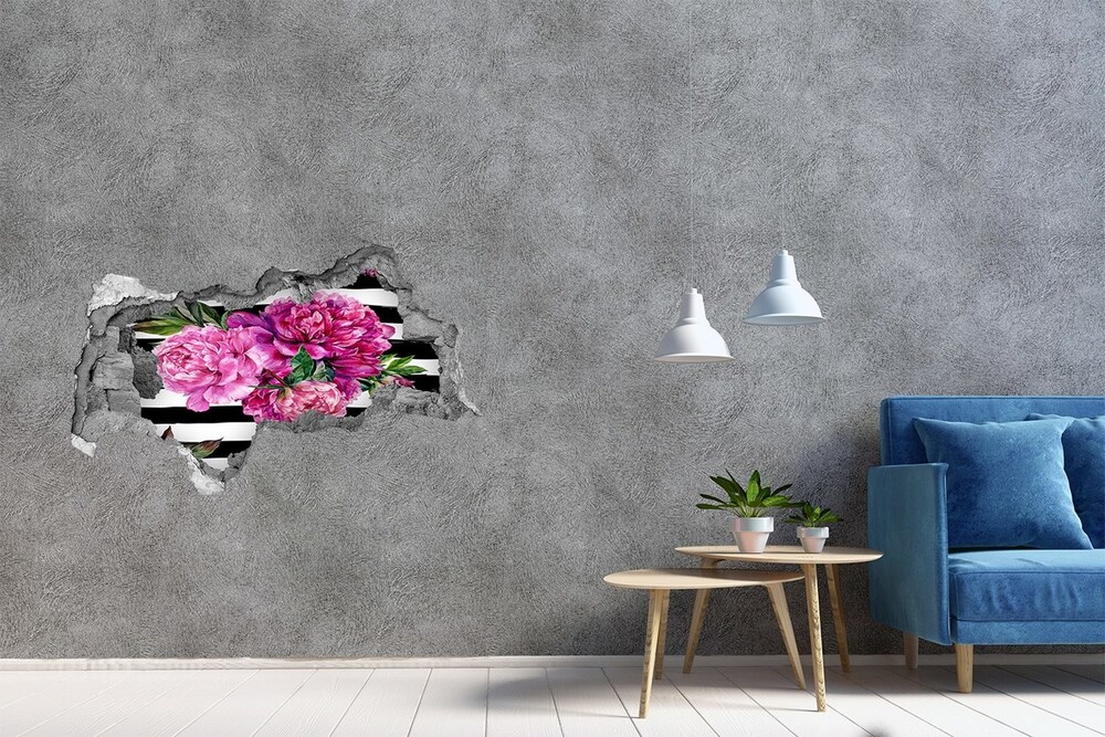 Hole in the wall decal Pink peonies