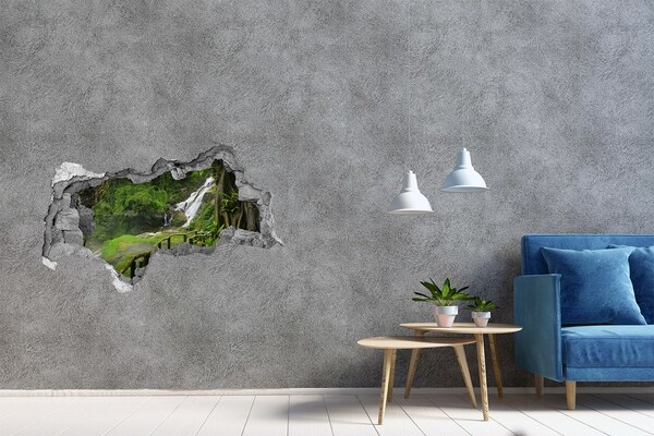 Hole wall sticker Waterfall in the jungle