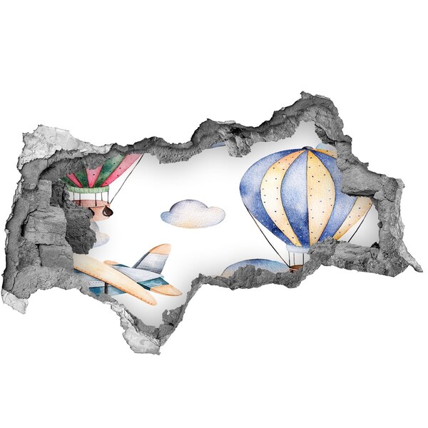 Hole wall sticker Balloon flight above the clouds