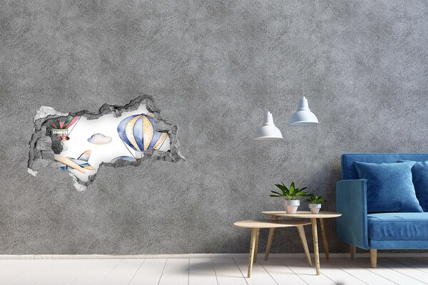 Hole wall sticker Balloon flight above the clouds