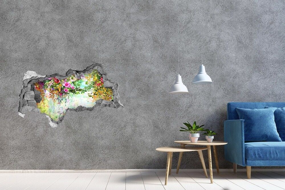 Hole in the wall sticker Multi -colored flowers