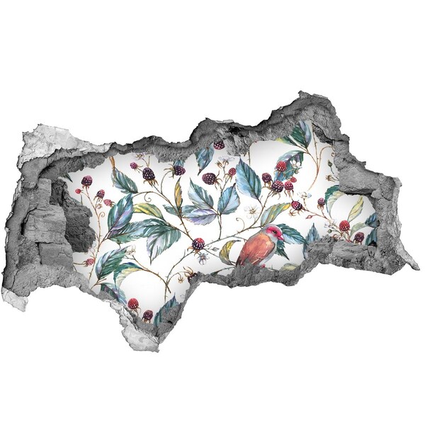 Hole wall sticker A bird among the blackberries