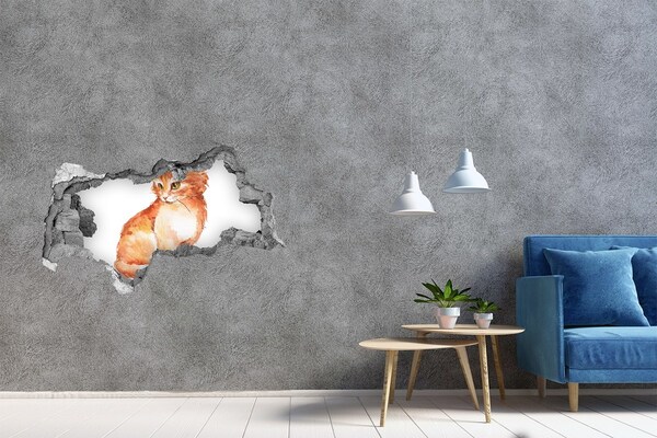 Hole in the wall decal Red Cat