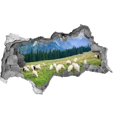 Hole in the wall sticker Mountain landscape with sheep