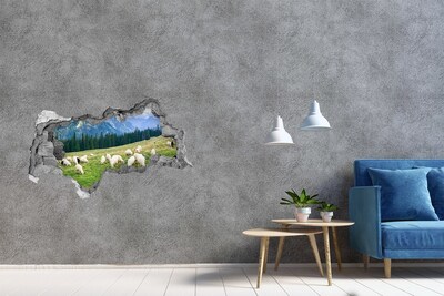 Hole in the wall sticker Mountain landscape with sheep