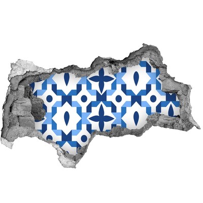 Hole in the wall sticker Blue patterns on the wall