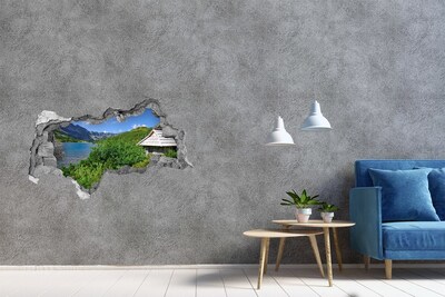 Hole in the wall sticker Mountain landscape with a lake