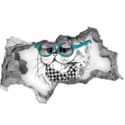 Hole in the wall sticker Stylish cat with glasses