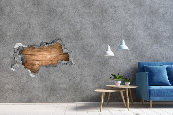 Hole wall sticker A damaged wall with wooden planks