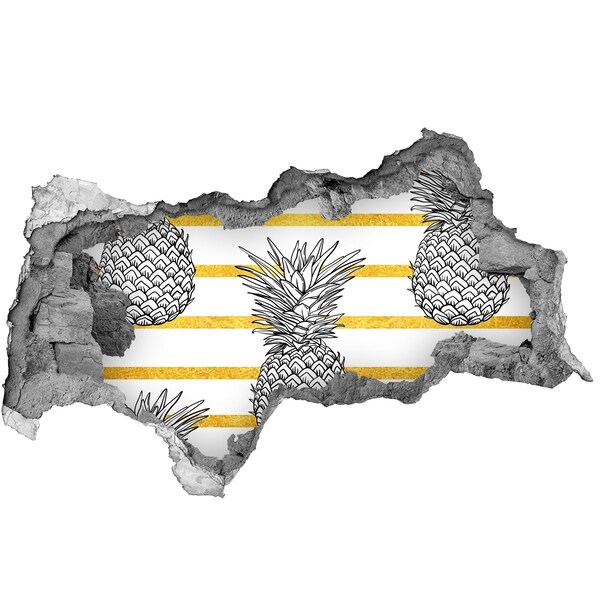Hole in the wall sticker Pineapple on a background of gold stripes