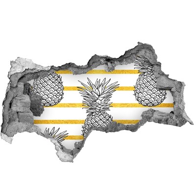 Hole in the wall sticker Pineapple on a background of gold stripes