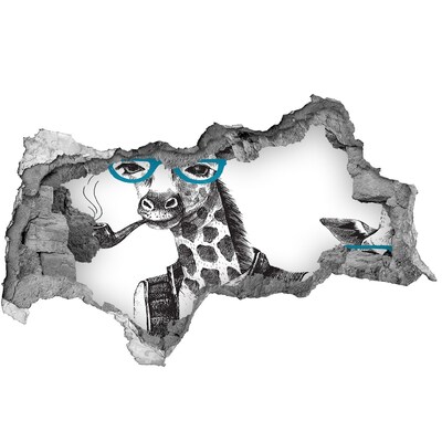 Hole wall sticker Giraffe with Glasses and Pipe