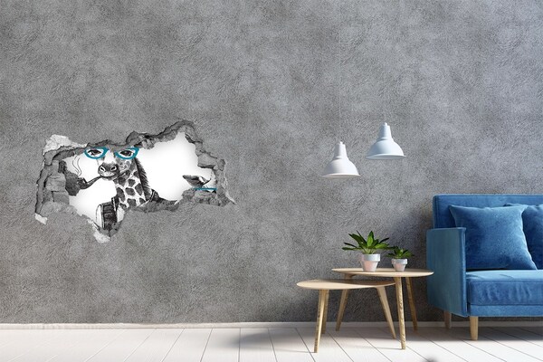 Hole wall sticker Giraffe with Glasses and Pipe