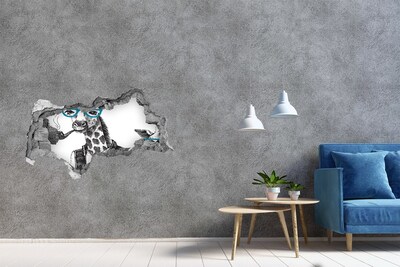 Hole wall sticker Giraffe with Glasses and Pipe