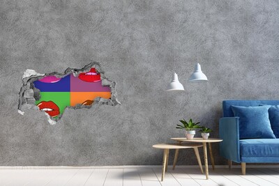 Hole wall sticker Colorful lips