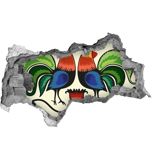 Hole in the wall decal Colorful roosters on the wall background