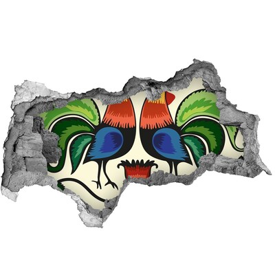 Hole in the wall decal Colorful roosters on the wall background