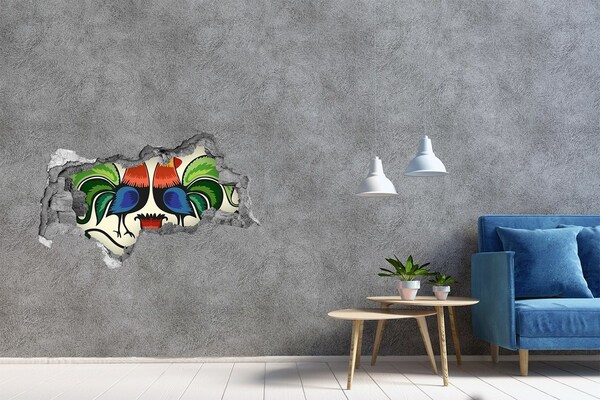 Hole in the wall decal Colorful roosters on the wall background