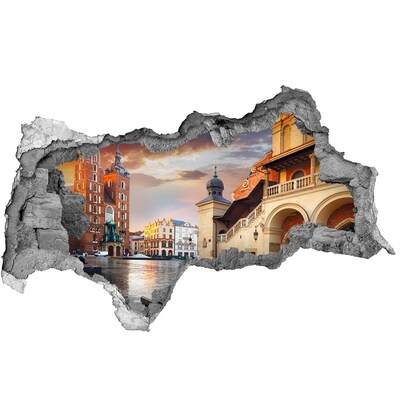 Hole wall sticker View of the city with the market square
