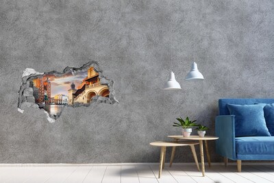 Hole wall sticker View of the city with the market square