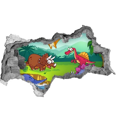 Hole in the wall sticker Dinosaurs in a prehistoric landscape