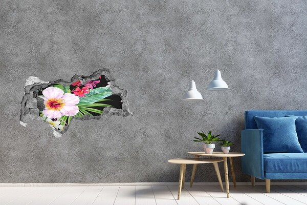 Hole in the wall sticker Hawaiian flowers