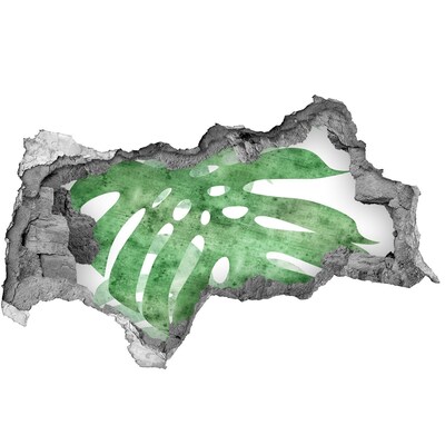 Hole wall sticker Green leaf in a damaged wall