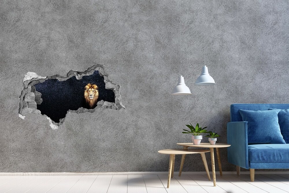 Hole in the wall sticker Lion against the backdrop of the stars