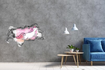 Hole wall sticker Unicorn in a jump
